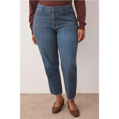 Mavi Yüksel Bel Paçaı Destroy Detaylı Mom Fit Denim Büyük Beden Jean TBBAW26CJ00010