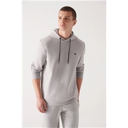 Avva Erkek Gri Kapüşonlu Esnek Yumuşak Doku Interlok Kumaş Standart Fit Normal Kesim Sweatshirt B001101