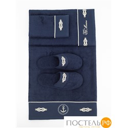 HS747LAC Набор полотенец Tivolyo Home MARINE TOWEL тёмно-синий 3 предмета + тапочки