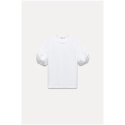 T-SHIRT WITH SWISS-EMBROIDERED SLEEVES