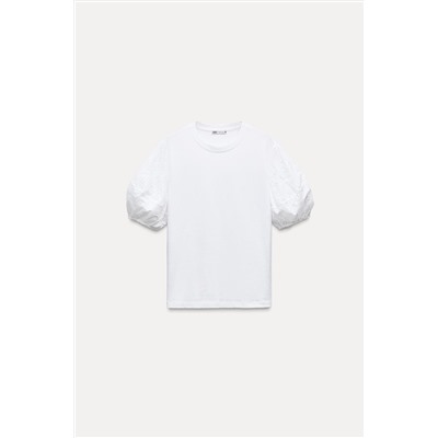 T-SHIRT WITH SWISS-EMBROIDERED SLEEVES