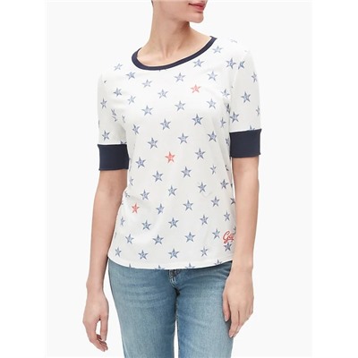 Graphic Elbow-Sleeve T-Shirt in Cotton-Modal