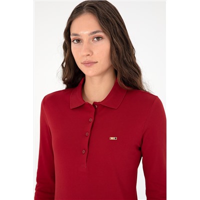 Kadın Kırmızı Basic Polo Yaka Sweatshirt