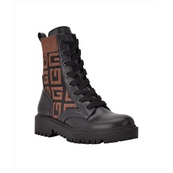GUESS Women's Olinia Logo Knit Combat Lug Sole Booties
