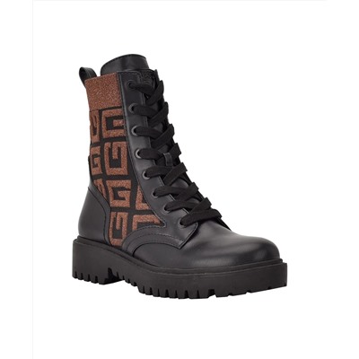 GUESS Women's Olinia Logo Knit Combat Lug Sole Booties