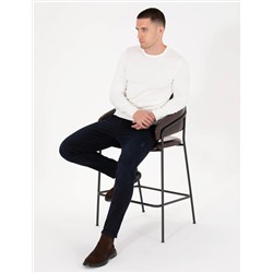 Ekru Slim Fit Bisiklet Yaka Basic Triko Kazak