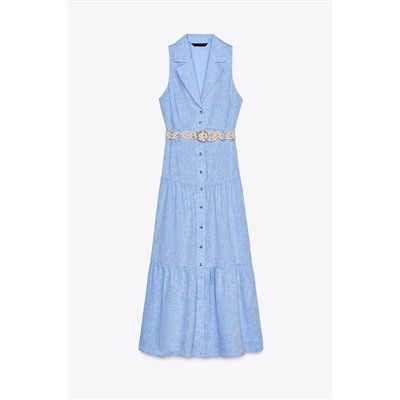 MIDI DRESS WITH BELT LINEN BLEND