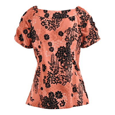 Koi Scrubs Faux Lace Print Top