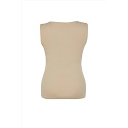 Bej Basic Fitilli Kare Yaka Örme Büyük Beden Atlet TBBSS22AL0011