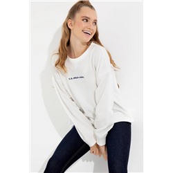 Kadın Ekru Bisiklet Yaka Sweatshirt