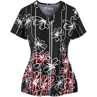 Grey's Anatomy Scrubs Signature Onyx Flower Print Top