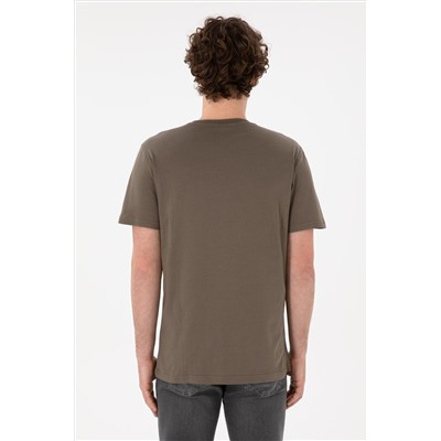 Erkek Regular Fit Bisiklet Yaka Vizon Basic Tişört