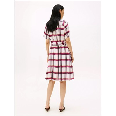 Plaid Georgette Belted Shirtdress