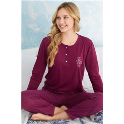 Farya Home Dreamy Uzun Kollu Puantiyeli Düğmeli Yaka Pijama Takımı FHDVSKU9SFR