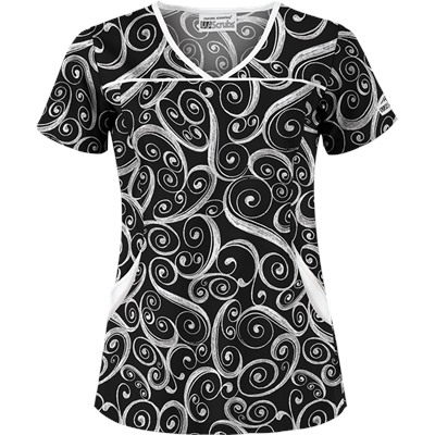 UA Windy White Print Scrub Top