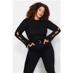 Trendyol Curve Siyah Balıkçı Yaka Bodycone Triko Bluz TBBAW24AF00021