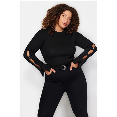 Trendyol Curve Siyah Balıkçı Yaka Bodycone Triko Bluz TBBAW24AF00021