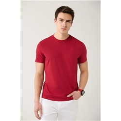 Avva, Erkek Bordo %100 Pamuk Nefes Alan Bisiklet Yaka T-shirt E001000