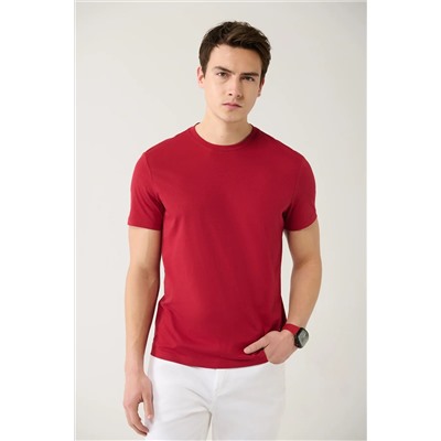 Avva, Erkek Bordo %100 Pamuk Nefes Alan Bisiklet Yaka T-shirt E001000
