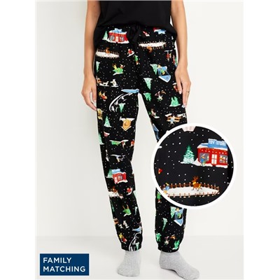 High-Waisted Flannel Pajama Joggers for Women