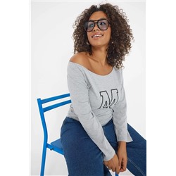 Teen Gri Melanj Omzu Açık Süprem Örme Büyük Beden Bluz TBBAW26AF00048