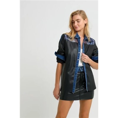 Camisa efecto piel detalles denim