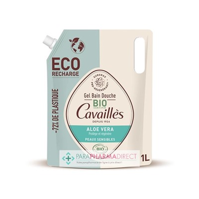 Cavaillès Gel Bain Douche - Aloe Vera - Peaux Sensibles BIO 1 Litre - ECO-RECHARGE