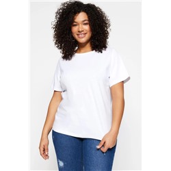 Beyaz Regular Fit Basic Bisiklet Yaka %100 Pamuk Örme Büyük Beden T-Shirt TBBSS22TS0733
