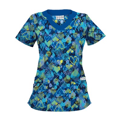 UA Bohemian Heart Navy Print Scrub Top