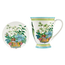 Кружка, 300 мл, на подставке, фарфор P, белая, Орхидеи, Jardin, 62608