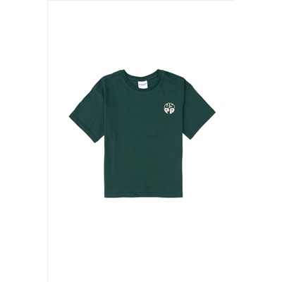 Erkek Çocuk Koyu Yeşil Comfort Basic Bisiklet Yaka Tişört
