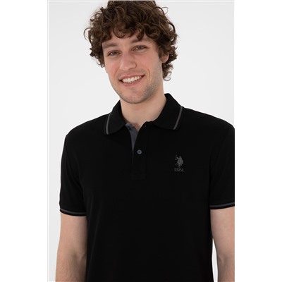 Erkek Slim Fit Polo Yaka Siyah Basic Tişört