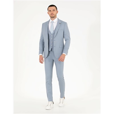 Açık Mavi Ex. Slim Fit Yelekli Takım Elbise