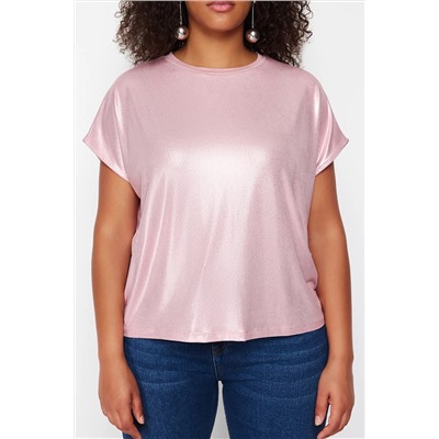 Pudra Metalik Baskılı Örme Bluz TBBSS24AF00007