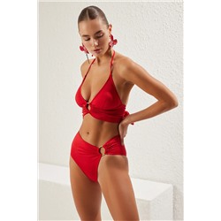 TRENDYOLMİLLA Kırmızı Bralet Aksesuarlı Yüksek Bel Bikini Takımı TBESS23BT00073