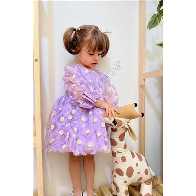 penu baby kids Lila Papatya Uzun Kol Kız Bebek Elbise - Elisa Papatya1