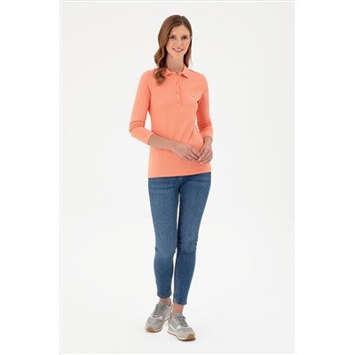 Kadın Somon Basic Polo Yaka Sweatshirt