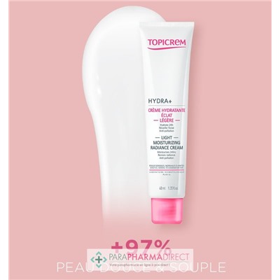 Topicrem Hydra+ - Crème Hydratante Eclat - Légère - Peaux Sensibles, Normales à Mixtes 40 ml