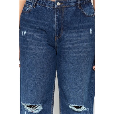 Koyu Mavi Yüksek Bel Destroylu Geniş Paça Büyük Beden Wide Leg Jeans TBBSS22JE00006