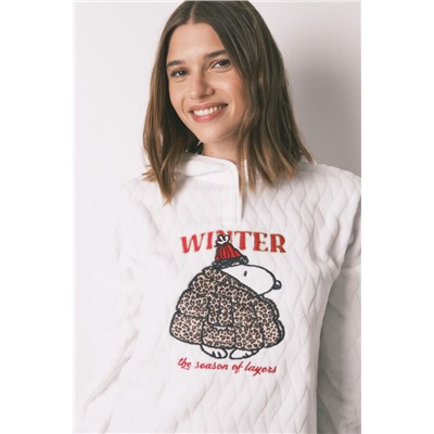 Camisón corto polar capucha blanco Snoopy