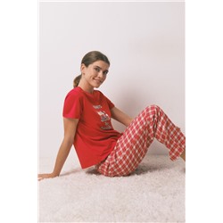 Pijama largo 100% algodón rojo cuadros Snoopy