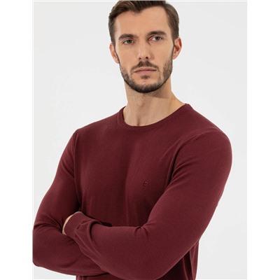 Bordo Slim Fit Bisiklet Yaka Basic Triko Kazak