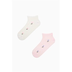 Penti, Diamond Flower Pembe Beyaz 2li Patik Çorap