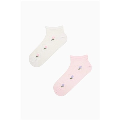 Penti, Diamond Flower Pembe Beyaz 2li Patik Çorap