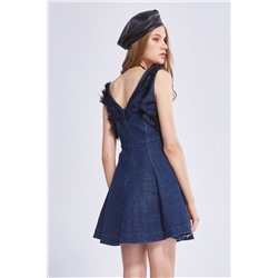 Vestido evasé vaquero Azul marino