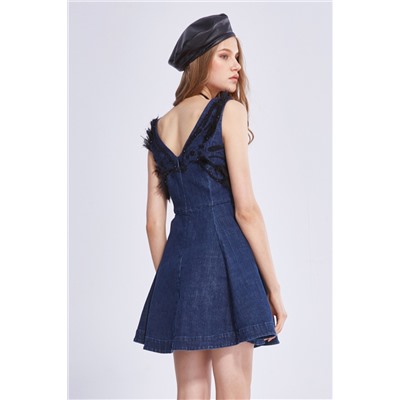 Vestido evasé vaquero Azul marino