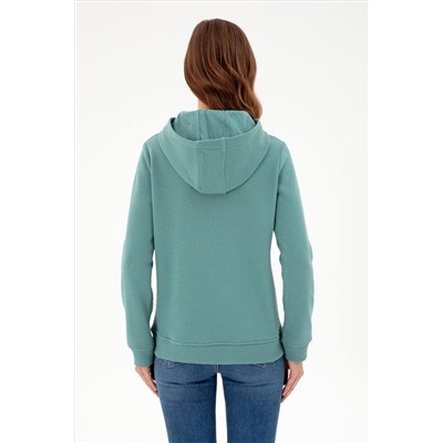 Kadın Mint Basic Kapüşonlu Sweatshirt