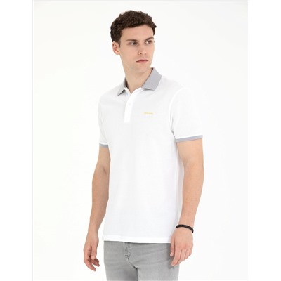Beyaz Slim Fit Polo Yaka Tişört