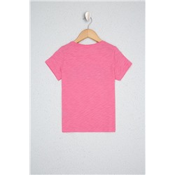 Kız Çocuk Pembe Bisiklet Yaka Tişört