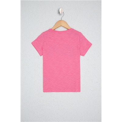 Kız Çocuk Pembe Bisiklet Yaka Tişört